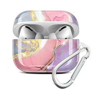 JIAXIUFEN AirPods Pro Case Cover Gold Sparkle Glitter Marble Design Cute Full Protective Silicone TPU Skin Accessories for Women Girl with Keychain for AirPod Pro Charging Case - Pink Purple