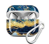 JIAXIUFEN AirPods Pro Case Cover Gold Sparkle Glitter Marble Design Cute Full Protective Silicone TPU Skin Accessories for Women Girl with Keychain for AirPod Pro Charging Case - Dark Blue