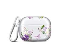 JIAXIUFEN for Airpods Pro 2nd Generation Case Cover Gold Glitter Flower Design Protective TPU Skin for Women Girl with Keychain Compatible with AirPods Pro 2019/Pro 2 Gen 2022, Purple Butterfly