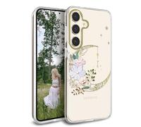 JIAXIUFEN for Galaxy S24 Case Clear Glitter Plating Design Slim Protective Shockproof TPU Hard Back Cover Phone Case for Samsung Galaxy S24 5G 6.2 inch 2024 Gold Moon