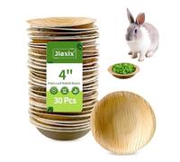 Jiaxix 30 Pcs Disposable Palm Leaf Bowls 4 inch Bowl for Rabbits, Compostable Like Bamboo Bowls Disposable Bowl Bunny Chew Toys Chewable Dish for Rabbits & Bunnies,Small Pets