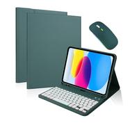 Jiaxu Backlit Keyboard with Colored Keys, Leather Stand Case for iPad 11 Gen(A16)/10th Gen-10.9 inch Universal(Dark Green+Keyboard+Mouse)
