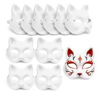JIAXULER 10 PCS Cat Mask Therian Mask White Paper DIY Blank Fox Hand Paintable Anime Half Face Masks for Masquerade Carnival Cosplay Halloween Decoration
