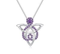 JiaYang 925 Sterling Silver Celtic Angel Necklace for Women, Trinity Knot Guardian Angel Pendant with February Amethyst CZ, Irish Good Luck Gift