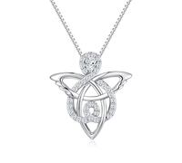 JiaYang 925 Sterling Silver Celtic Angel Necklace for Women, Trinity Knot Guardian Angel Pendant with April Simulated Diamond CZ, Irish Good Luck Gift
