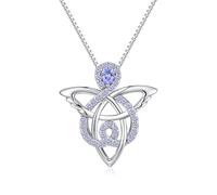 JiaYang 925 Sterling Silver Celtic Angel Necklace for Women, Trinity Knot Guardian Angel Pendant with June Light Amethyst CZ, Irish Good Luck Gift