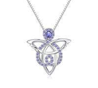 JiaYang 925 Sterling Silver Celtic Angel Necklace for Women, Trinity Knot Guardian Angel Pendant with December Tanzanite CZ, Irish Good Luck Gift