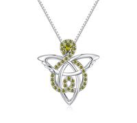 JiaYang 925 Sterling Silver Celtic Angel Necklace for Women, Trinity Knot Guardian Angel Pendant with August Peridot CZ, Irish Good Luck Gift
