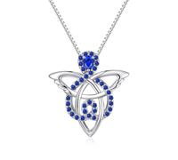 JiaYang 925 Sterling Silver Celtic Angel Necklace for Women, Trinity Knot Guardian Angel Pendant with September Sapphire CZ, Irish Good Luck Gift