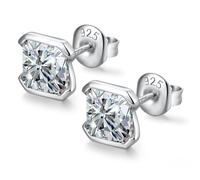 JiaYang 925 Sterling Silver Radiant Simulation Diamond Stud Earrings for Men Women 5MM Princess Cut Cubic Zirconia Sparkling CZ Diamonda Earring