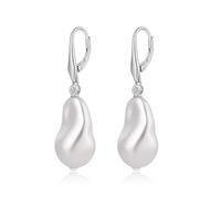 JiaYang Baroque Pearl Dangle Earrings for Women 18K White Gold Plated Cubic Zirconia 8MM-10MM Irregularly Pearls Drop Earring Sterling Silver Fine Jewelry