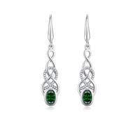 JiaYang Infinity Celtic Dangle Earrings Sterling Silver Fish Hook Good Luck Irish Celtic Knot Earrings with Emerald