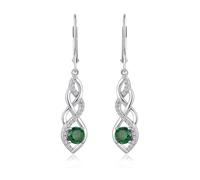 JiaYang Infinity Dangle Drop Earrings for Women 925 Sterling Silver Leverback Earrings with Created Emerald Twisted Jewelry for Women Mom Her Wife