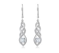 JiaYang Infinity Dangle Drop Earrings for Women 925 Sterling Silver Leverback Earrings with Simulated Diamond Twisted Jewelry for Women Mom Her Wife