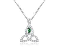 JiaYang Silver Celtic Motherhood Knot Necklace for Women Irish Love Knot Pendant Good Luck Jewelry with May Emerald, Gift for Her Wife Mother