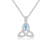 JiaYang Silver Celtic Motherhood Knot Necklace for Women Irish Love Knot Pendant Good Luck Jewelry with March Aquamarine, Gift for Her Wife Mother
