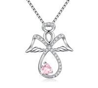 JiaYang Sterling Silver Infinity Angel Necklace Heart October Tourmaline Guardian Angel Pendant Jewelry Gifts for Her