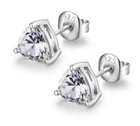 JiaYangJY Sterling Silver Triangle CZ Diamond Stud Earrings for Women Men 18K Gold Plated 3 Prong Trillion Cut Fake Diamond Earring, Small-6mm, Sterling Silver, Cubic Zirconia