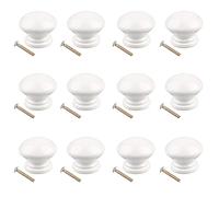 Jiayaus 12pcs White Cabinet Door Knobs, Wood Drawer Knobs, 24mm Round Mushroom Handle, Drawer Pulls with Screws for Cupboard, Wardrobes, Kitchen, Bedroom and Bathroom (White)
