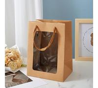Jiayaus 20Pcs Gift Bags with 20Pcs Tags, Brown Paper Bags with Handles and Clear Windows, 9.84 x 7.0 x 5.12 Inch Reusable Flower Box for Birthday Wedding Party Present Package