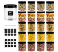Jiayaus 20PCS Plastic Jars with Black Lids, 500ML Food Storage Jars with Labels and Pens, Round Storage Container for Kitchen Food, Spice, Snack, Seasonings, Cereals, Liquid