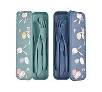 Jiayaus 2PCS Large Travel Cutlery Set with Case - Cute Rabbit Pattern, Plastic Cutlery Set, Reusable Portable Cutlery Sets for Camping, Work, Picnic, Daily Use