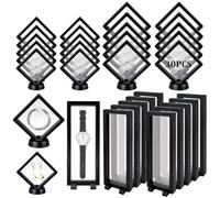 Jiayaus 30 PCS 3D Floating Frame with Stands, 3 styles Coin Display Case, Transparent PE Floating Jewelry Holder Storage Box for Jewelry, Challenge Coins, Medal, Stamps, Shells, Fossils