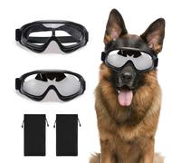 Jiayaus 4Pcs Dog Goggles Set, 2Pcs Dog Sunglasses with 2Pcs Glasses Pouch for Medium & Large Breed, Anti-UV Protection Sunglasses for Dogs Adjustable Strap for Outdoor Hiking (Silver and Clear)