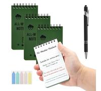 Jiayaus 4PCS Waterproof Notebook, A7 Pocket Notebook with Ballpoint Pen and Index sticker, All-Weather Mini Notepad, 100 Pages Spiral Notebooks for Outdoor Records, Camping, Office, School