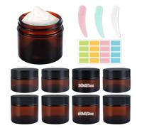 Jiayaus 8Pcs Amber Glass Jars, Empty Cosmetic Jars with Lids, 30ml&60ml Travel Pots with 3 Spatula and Labels for Toiletries, Refillable Sample Pots Small Glass Containers for Cream Lotion Powder