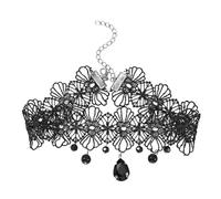 JiaYiXu 1 PCS Black Lace Choker Necklace Crystal Beads Pendant Gothic Hollow Flower Choker Jewelry Accessories for Women Girls Wedding Party Halloween Cosplay Gifts