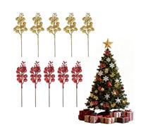 JiaYiXu 10 Pcs 22cm Christmas Glitter Berry Stem, Artificial Berry Picks Holly Berries Branches for Christmas Tree Decoration Wreath Making Supplies DIY Crafts Holiday Season Winter Home Decor (Red)