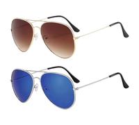 JiaYiXu 2 Pairs Pilot Style aviator Sunglasses Men's Women, Rave Glasses, Tinted Glasses, Rave Accessories, Classic Retro 80s Metal Frame, Stylish Sunglasses For Driving Traveling Fishing Cycling