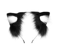 JiaYiXu Furry Black White Fox Wolf Cat Ears Headwear Cute Head Accessories for Halloween Party Decoration Cosplay Costume for Women Men Girls
