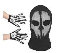 JiaYiXu Ghost Balaclava Mask Skull Balaclava Skeleton Costume with Skeleton Gloves Full Head Ski Snood Mask Windproof Warmer Headwear for Bike Skateboard Motorcycle Snowboard Outdoor Sport Black
