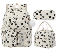 JiaYou Girls 3Pcs Backpack Sets Teens Daypack Women Corduroy Backpack Sets for School Travel, Black Flower, 25 Liters, Traditional Backpack
