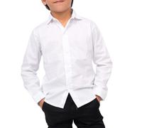 JiaYouLC Boys Long Sleeve School Shirts Plain Button Down Shirts Classic Collar Dress Shirts Durable Regular Fit School Uniform 5-16 Years (UK, Age, 11 Years, 12 Years, Regular, White)