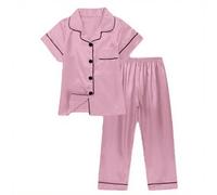 JiaYouLC Kids Pyjamas Girls Boys Short Sleeve Satin Pyjamas Button-Down Faux Silk Nightwear Children Sleepwear Teens Age 4-16 (UK, Age, 11 Years, 12 Years, Regular, Pink-B)