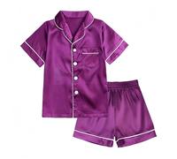 JiaYouLC Kids Pyjamas Girls Boys Short Sleeve Satin Pyjamas Button-Down Faux Silk Nightwear Children Sleepwear Teens Age 4-16 (UK, Age, 3 Years, 4 Years, Regular, Purple)
