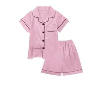 JiaYouLC Kids Pyjamas Girls Boys Short Sleeve Satin Pyjamas Button-Down Faux Silk Nightwear Children Sleepwear Teens Age 4-16 (UK, Age, 7 Years, 8 Years, Regular, Pink)