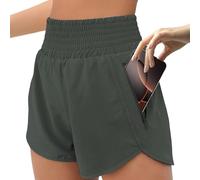 JiaYouLC Womens 2 in 1 Running Shorts with One Side Pockets Double Layer Quick Drying Lightweight Activewear Shorts for Workout Sport Training Jogging Gym (UK, Alpha, XXL, Regular, Regular, Green)