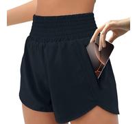 JiaYouLC Womens 2 in 1 Running Shorts with One Side Pockets Double Layer Quick Drying Lightweight Activewear Shorts for Workout Sport Training Jogging Gym (UK, Alpha, 3XL, Regular, Regular, Black)