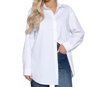 JiaYouLC Women's Longline Blouses & Shirts Ladies Oversize Stretch Casual Button Down Long Sleeve Shirts (UK, Alpha, XXL, Regular, Tall, White)