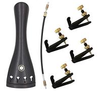 Jiayouy 6Pcs Ebony 4/4-3/4 Violin Tailpiece with 4 Fine Tuners 1pcs Nylon Tailgut Violin Accessories Kit Black