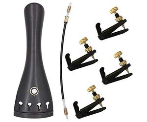 Jiayouy 6Pcs Ebony 4/4-3/4 Violin Tailpiece with 4 Fine Tuners 1pcs Nylon Tailgut Violin Accessories Kit Black