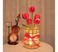 JIAYOYO Tulip Bloom Light,LED Flowerpot Desk Lamp 3 Colors Dimmable Artificial Flowers Lamp,USB Charging,Decorative Table Ornament for Home Office,Red