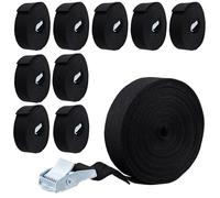 JIAYUET 10 Pack Cam Buckle Tie Down Straps,5m x 25mm Adjustable Lashing Straps for Truck, Bicycle, Boat, Car,Black
