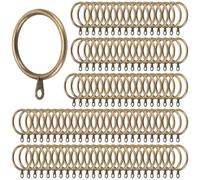 JIAYUET 100 Pack 38mm Antique Brass Curtain Rings, Bronze Iron Curtain Hoops for Shower Rods, Decorative Drapery Hardware