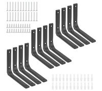JIAYUET 12 PCS 6 Inch Black Shelf Brackets, 150 x 22 x 125mm Steel Wall Shelf Brackets with 48 Screws, Metal Shelving Support Bracket for Wall Mounted Floating