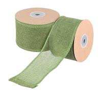 JIAYUET 2 Rolls 10m Burlap Wired Ribbon, 6cm Wide Green Jute Hessian for Wedding Party Crafts and DIY Decoration